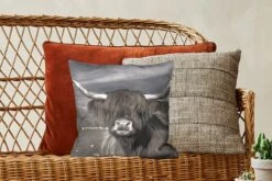 Kussenhoes 40x40 Cm - Schotse Hooglander - Portret - Zwart - Wit - Katoen / Polyester - Voor Binnen -Pillowmonkey 1200x800 543