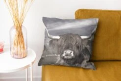 Kussenhoes 40x40 Cm - Schotse Hooglander - Portret - Zwart - Wit - Katoen / Polyester - Voor Binnen -Pillowmonkey 1200x800 544