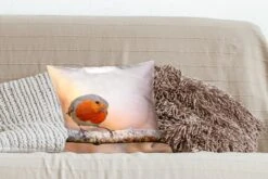 Kussenhoes 40x40 Cm - Roodborst - Tak - Boom - Katoen / Polyester - Voor Binnen -Pillowmonkey 1200x800 559