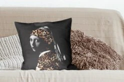 Kussenhoes 50x50 Cm - Meisje Met De Parel - Panterprint - Johannes Vermeer - Katoen / Polyester - Voor Binnen -Pillowmonkey 1200x800 577