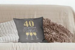 Kussenhoes 40x40 Cm - Huwelijk - 40 Jaar Getrouwd - Champagne - Katoen / Polyester - Voor Binnen -Pillowmonkey 1200x800 583