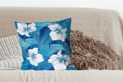 Kussenhoes 50x50 Cm - Tropisch - Bloemen - Blauw - Katoen / Polyester - Voor Binnen -Pillowmonkey 1200x800 587