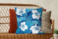 Kussenhoes 50x50 Cm - Tropisch - Bloemen - Blauw - Katoen / Polyester - Voor Binnen -Pillowmonkey 1200x800 588