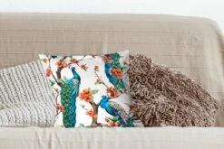 Kussenhoes 40x40 Cm - Patronen - Pauw - Bloesem - Katoen / Polyester - Voor Binnen -Pillowmonkey 1200x800 601