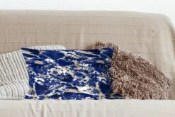 Kussenhoes 50x30 Cm - Blauw - Goud - Marmer - Patroon - Katoen / Polyester - Voor Binnen -Pillowmonkey 1200x800 608