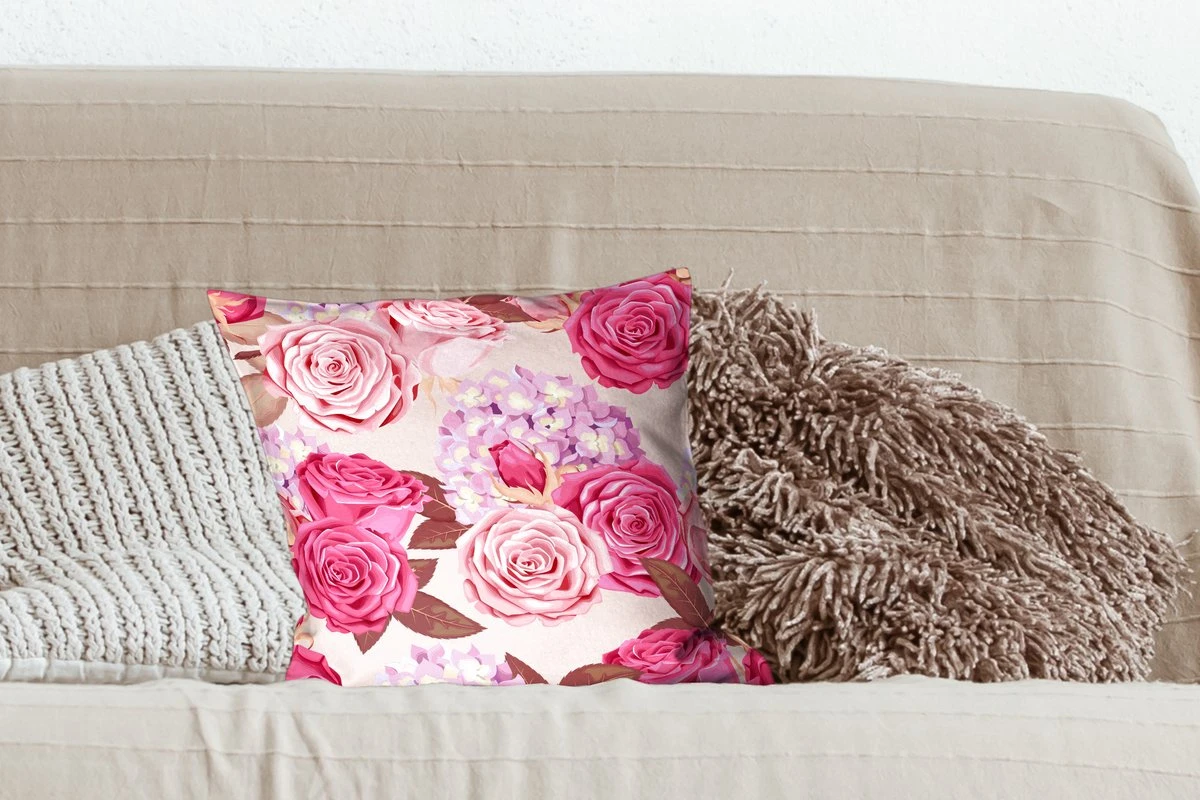 Kussenhoes 40x40 Cm - Bloemen - Rozen - Roze - Katoen / Polyester - Voor Binnen 5 Kussenhoes 40x40 Cm - Bloemen - Rozen - Roze - Katoen / Polyester - Voor Binnen - Afbeelding 3