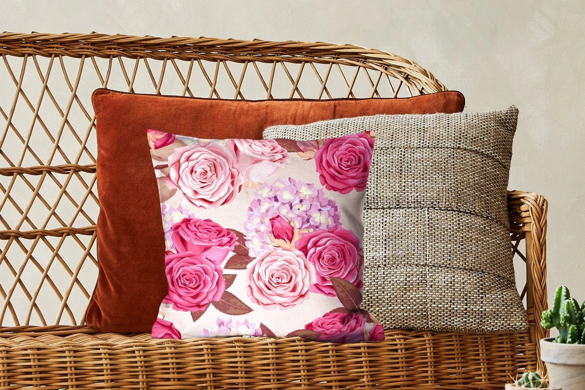 Kussenhoes 40x40 Cm - Bloemen - Rozen - Roze - Katoen / Polyester - Voor Binnen 6 Kussenhoes 40x40 Cm - Bloemen - Rozen - Roze - Katoen / Polyester - Voor Binnen - Afbeelding 4