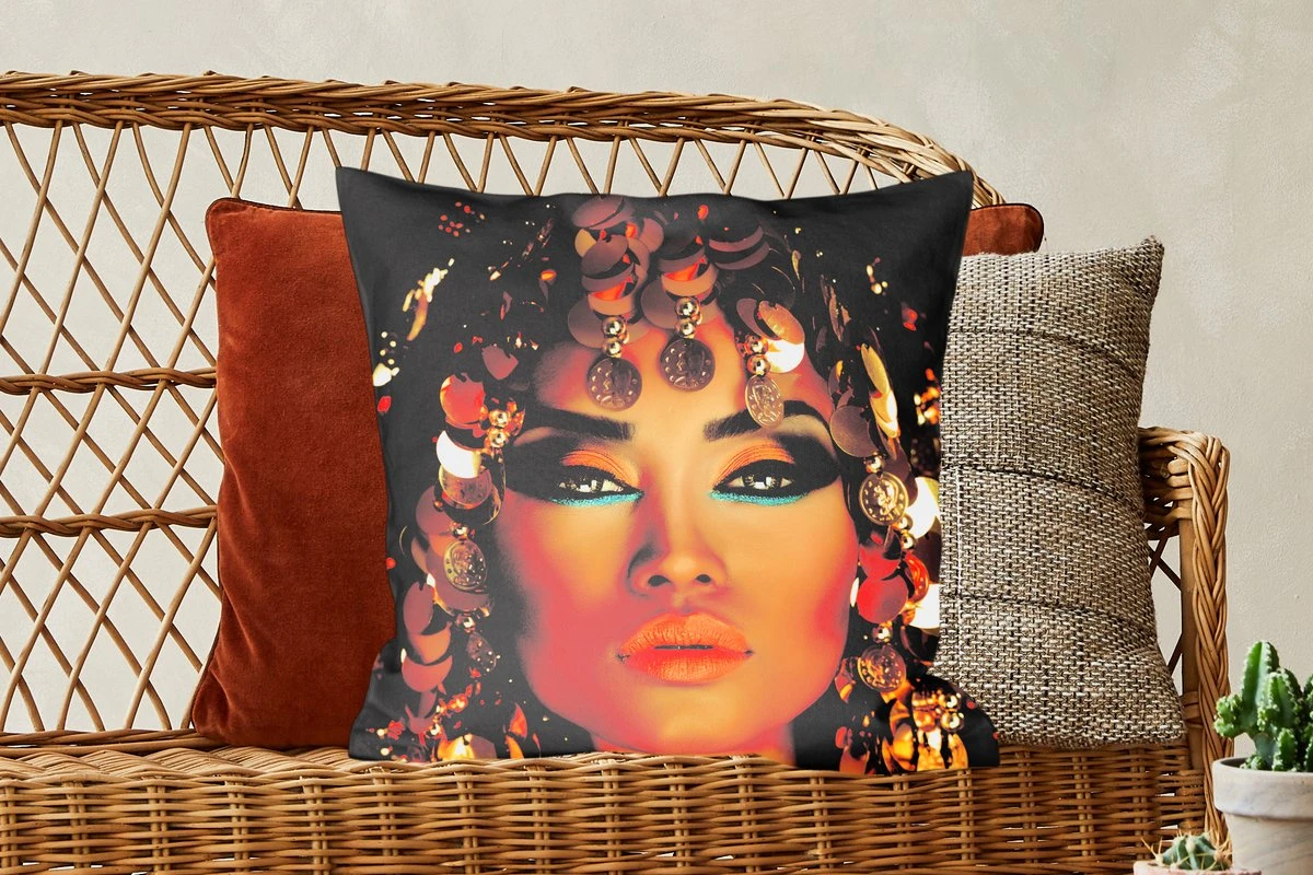 Kussenhoes 50x50 Cm - Vrouw - Goud - Zwart - Katoen / Polyester - Voor Binnen 6 Kussenhoes 50x50 Cm - Vrouw - Goud - Zwart - Katoen / Polyester - Voor Binnen - Afbeelding 4