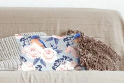 Kussenhoes 50x30 Cm - Patronen - Roos - Vogel - Blauw - Katoen / Polyester - Voor Binnen -Pillowmonkey 1200x800 658