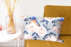 Kussenhoes 50x30 Cm - Patronen - Roos - Vogel - Blauw - Katoen / Polyester - Voor Binnen -Pillowmonkey 1200x800 660