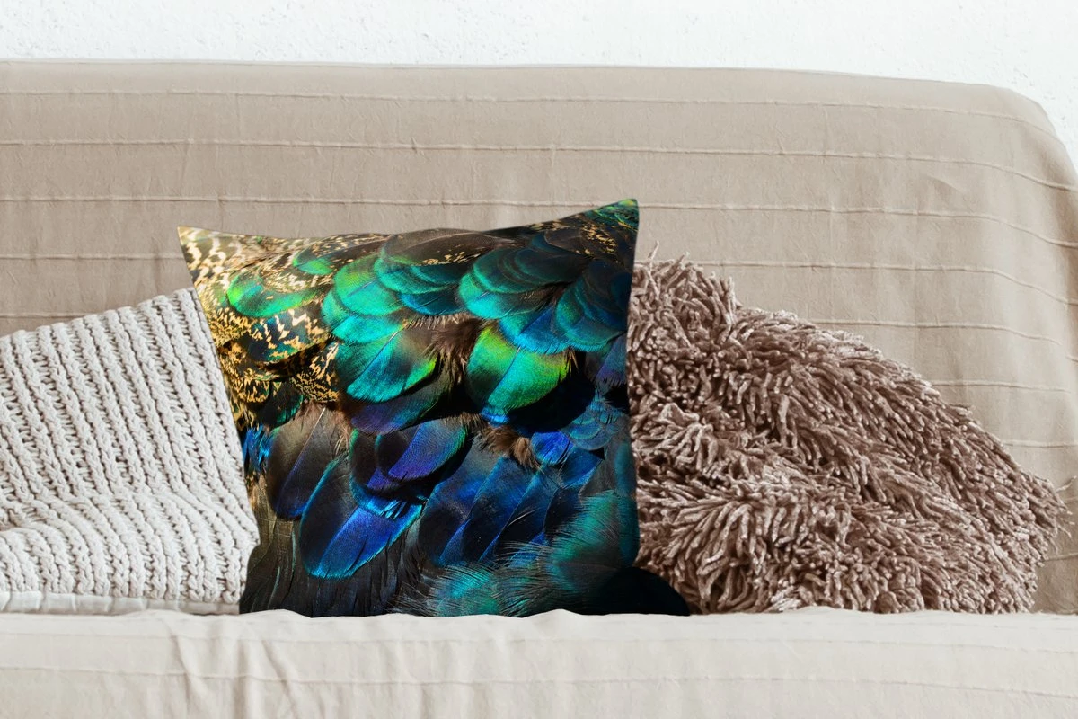 Kussenhoes 45x45 Cm - Veren - Pauwveren - Pauw - Blauw - Kunst - Katoen / Polyester - Voor Binnen 5 Kussenhoes 45x45 Cm - Veren - Pauwveren - Pauw - Blauw - Kunst - Katoen / Polyester - Voor Binnen - Afbeelding 3