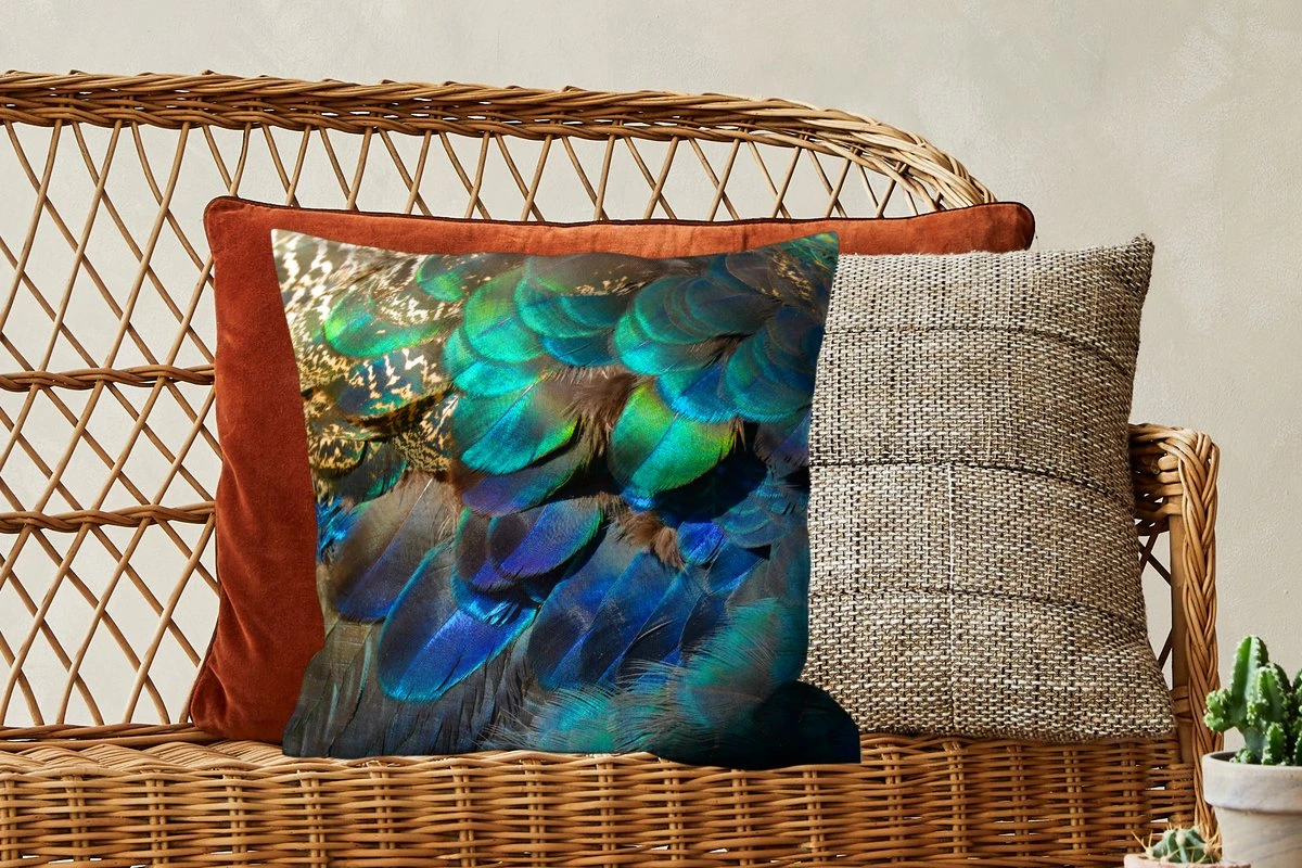 Kussenhoes 45x45 Cm - Veren - Pauwveren - Pauw - Blauw - Kunst - Katoen / Polyester - Voor Binnen 6 Kussenhoes 45x45 Cm - Veren - Pauwveren - Pauw - Blauw - Kunst - Katoen / Polyester - Voor Binnen - Afbeelding 4