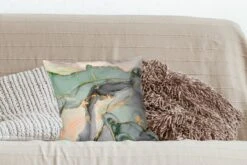 Kussenhoes 40x40 Cm - Goud - Marmer - Groen - Luxe - Glitter - Marmerlook - Katoen / Polyester - Voor Binnen -Pillowmonkey 1200x800 708