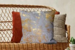 Kussenhoes 50x50 Cm - Marmer - Blauw - Goud - Luxe - Katoen / Polyester - Voor Binnen -Pillowmonkey 1200x800 720