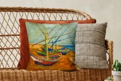 Kussenhoes 45x45 Cm - Vissersboten Op Het Strand - Vincent Van Gogh - Katoen / Polyester - Voor Binnen -Pillowmonkey 1200x800 740