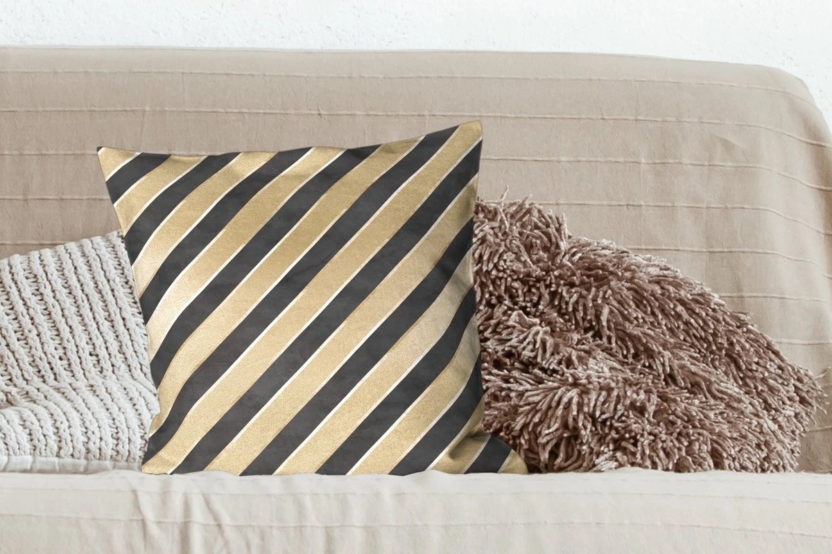 Kussenhoes 50x50 Cm - Patronen - Strepen - Goud - Zwart - Katoen / Polyester - Voor Binnen 5 Kussenhoes 50x50 Cm - Patronen - Strepen - Goud - Zwart - Katoen / Polyester - Voor Binnen - Afbeelding 3