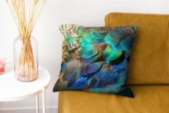 Kussenhoes 40x40 Cm - Veren - Pauwveren - Pauw - Blauw - Kunst - Katoen / Polyester - Voor Binnen -Pillowmonkey 1200x800 75