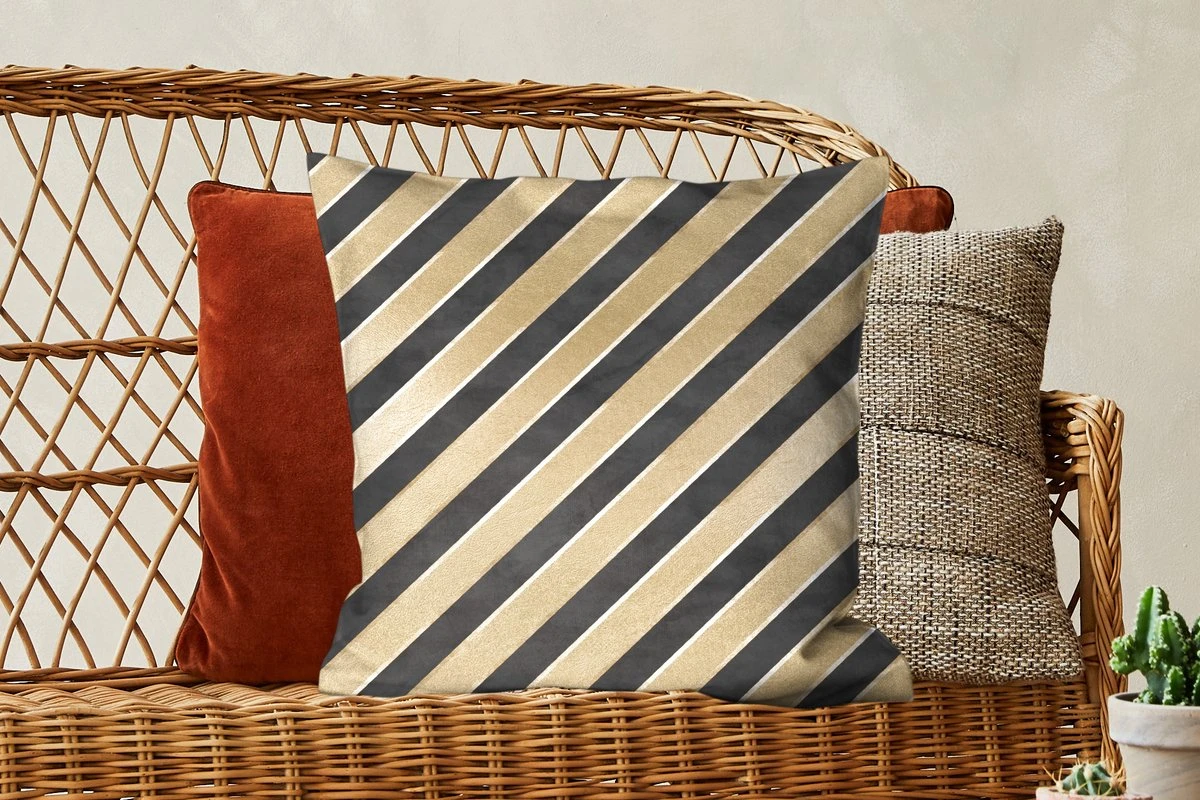 Kussenhoes 50x50 Cm - Patronen - Strepen - Goud - Zwart - Katoen / Polyester - Voor Binnen 6 Kussenhoes 50x50 Cm - Patronen - Strepen - Goud - Zwart - Katoen / Polyester - Voor Binnen - Afbeelding 4