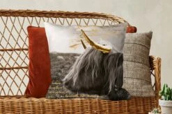 Kussenhoes 50x50 Cm - Schotse Hooglander - Goud - Quote - Katoen / Polyester - Voor Binnen -Pillowmonkey 1200x800 784