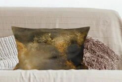 Kussenhoes 60x40 Cm - Goud - Abstract - Verf - Zwart - Katoen / Polyester - Voor Binnen -Pillowmonkey 1200x800 815