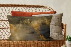 Kussenhoes 60x40 Cm - Goud - Abstract - Verf - Zwart - Katoen / Polyester - Voor Binnen -Pillowmonkey 1200x800 816