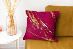 Kussenhoes 40x40 Cm - Marmer - Roze - Goud - Lijn - Katoen / Polyester - Voor Binnen -Pillowmonkey 1200x800 82