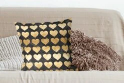 Kussenhoes 50x50 Cm - Patronen - Hart - Goud - Zwart - Katoen / Polyester - Voor Binnen -Pillowmonkey 1200x800 828