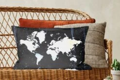 Kussenhoes 60x40 Cm - Wereldkaart - Wit - Blauw - Katoen / Polyester - Voor Binnen -Pillowmonkey 1200x800 85