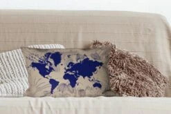 Kussenhoes 50x30 Cm - Wereldkaart - Bloemen - Blauw - Katoen / Polyester - Voor Binnen -Pillowmonkey 1200x800 954
