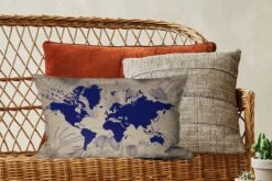 Kussenhoes 50x30 Cm - Wereldkaart - Bloemen - Blauw - Katoen / Polyester - Voor Binnen -Pillowmonkey 1200x800 955
