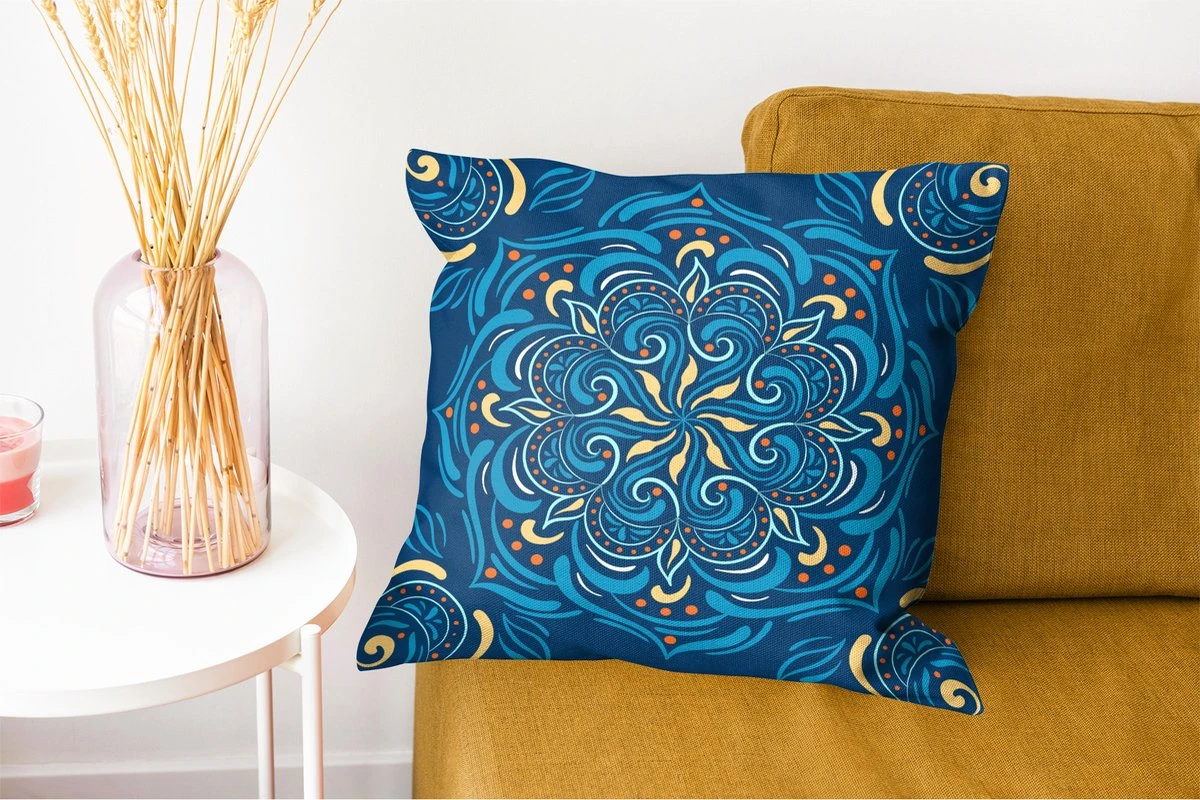Kussenhoes 45x45 Cm - Mandala - Blauw - Geel - Patronen - Katoen / Polyester - Voor Binnen 7 Kussenhoes 45x45 Cm - Mandala - Blauw - Geel - Patronen - Katoen / Polyester - Voor Binnen - Afbeelding 5