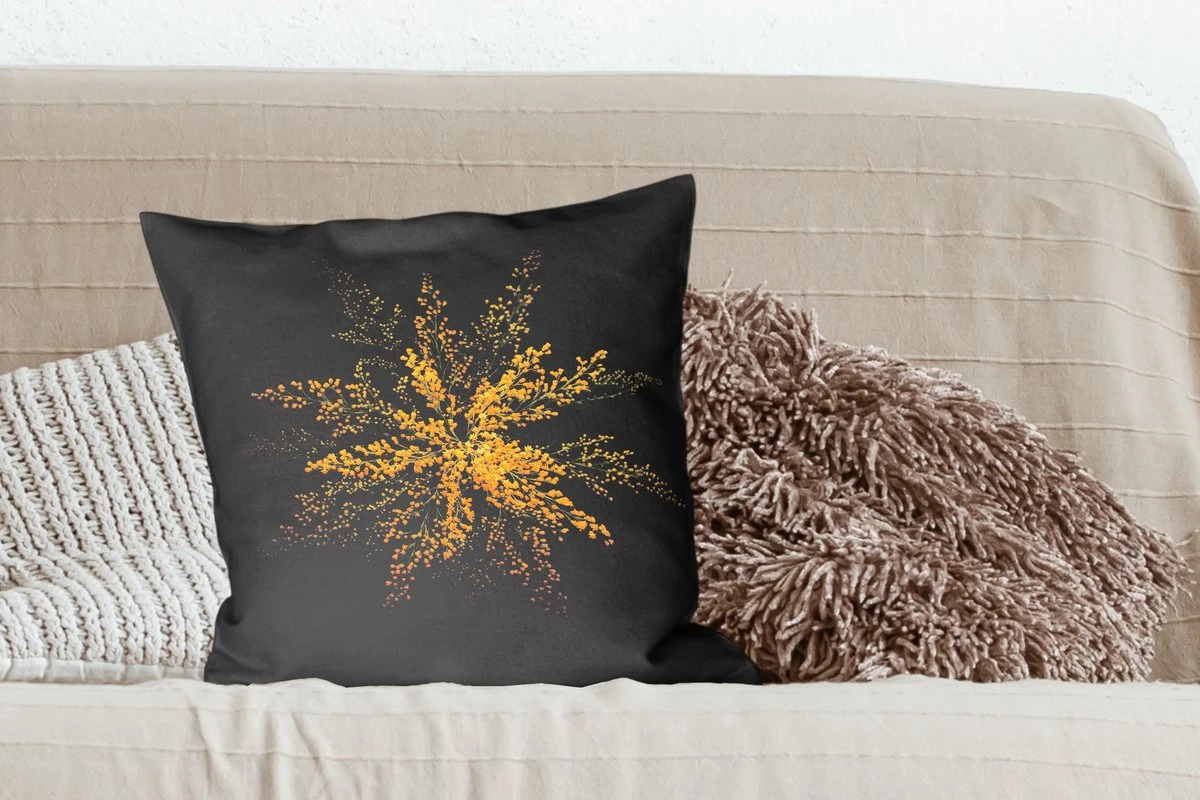 Kussenhoes 50x50 Cm - Een Goud-staafbloem Op De Zwarte Achtergrond - Katoen / Polyester - Voor Binnen 4 Kussenhoes 50x50 Cm - Een Goud-staafbloem Op De Zwarte Achtergrond - Katoen / Polyester - Voor Binnen - Afbeelding 2