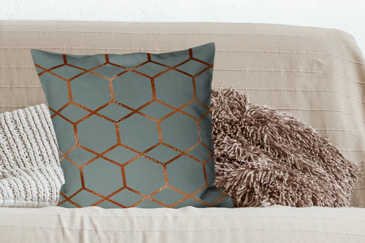 Kussenhoes 60x60 Cm - Patronen - Luxe - Blauw - Brons - Katoen / Polyester - Voor Binnen 4 Kussenhoes 60x60 Cm - Patronen - Luxe - Blauw - Brons - Katoen / Polyester - Voor Binnen - Afbeelding 3