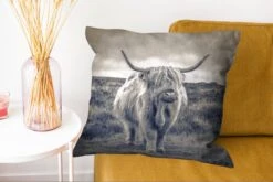 Kussenhoes 60x60 Cm - Schotse Hooglander - Dieren - Wolken - Koe - Natuur - Katoen / Polyester - Voor Binnen -Pillowmonkey 1200x802 11