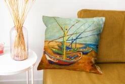 Kussenhoes 45x45 Cm - Vissersboten Op Het Strand - Vincent Van Gogh - Katoen / Polyester - Voor Binnen -Pillowmonkey 1200x802 110
