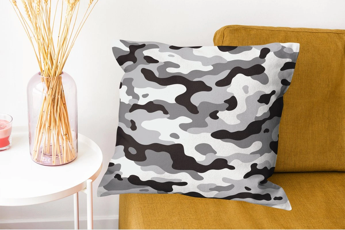Kussenhoes 50x50 Cm - Zwart-wit Camouflage Patroon - Katoen / Polyester - Voor Binnen 7 Kussenhoes 50x50 Cm - Zwart-wit Camouflage Patroon - Katoen / Polyester - Voor Binnen - Afbeelding 5