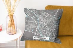Kussenhoes 50x50 Cm - Plattegrond - Utrecht - Grijs - Blauw - Katoen / Polyester - Voor Binnen - Stadskaart -Pillowmonkey 1200x802 168