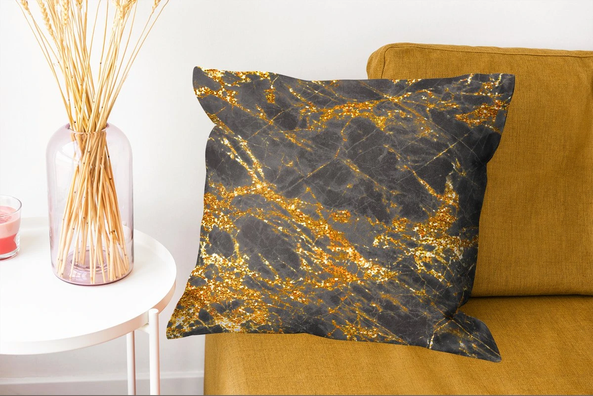 Kussenhoes 50x50 Cm - Marmer - Goud - Zwart - Chic - Katoen / Polyester - Voor Binnen 7 Kussenhoes 50x50 Cm - Marmer - Goud - Zwart - Chic - Katoen / Polyester - Voor Binnen - Afbeelding 5