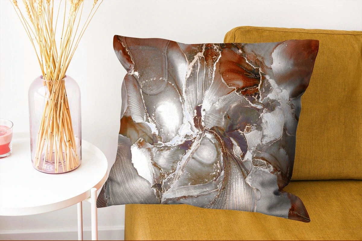Sierkussens - Kussentjes Woonkamer - 60x60 Cm - Grijs - Goud - Marmer 6 Sierkussens - Kussentjes Woonkamer - 60x60 Cm - Grijs - Goud - Marmer - Afbeelding 4