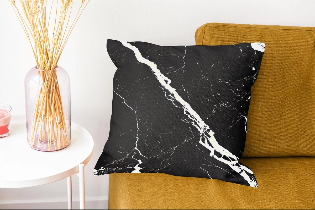 Sierkussens - Kussentjes Woonkamer - 45x45 Cm - Marmer - Zwart - Wit - Patronen 4 Sierkussens - Kussentjes Woonkamer - 45x45 Cm - Marmer - Zwart - Wit - Patronen - Afbeelding 2