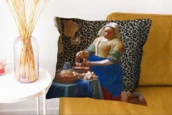 Sierkussens - Kussentjes Woonkamer - 60x60 Cm - Melkmeisje - Kunst - Panterprint - Vermeer - Schilderij - Oude Meesters -Pillowmonkey 1200x802 227