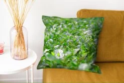 Sierkussens - Kussentjes Woonkamer - 45x45 Cm - Groene Planten Op Ondergrond Van Tropisch Gebied -Pillowmonkey 1200x802 234