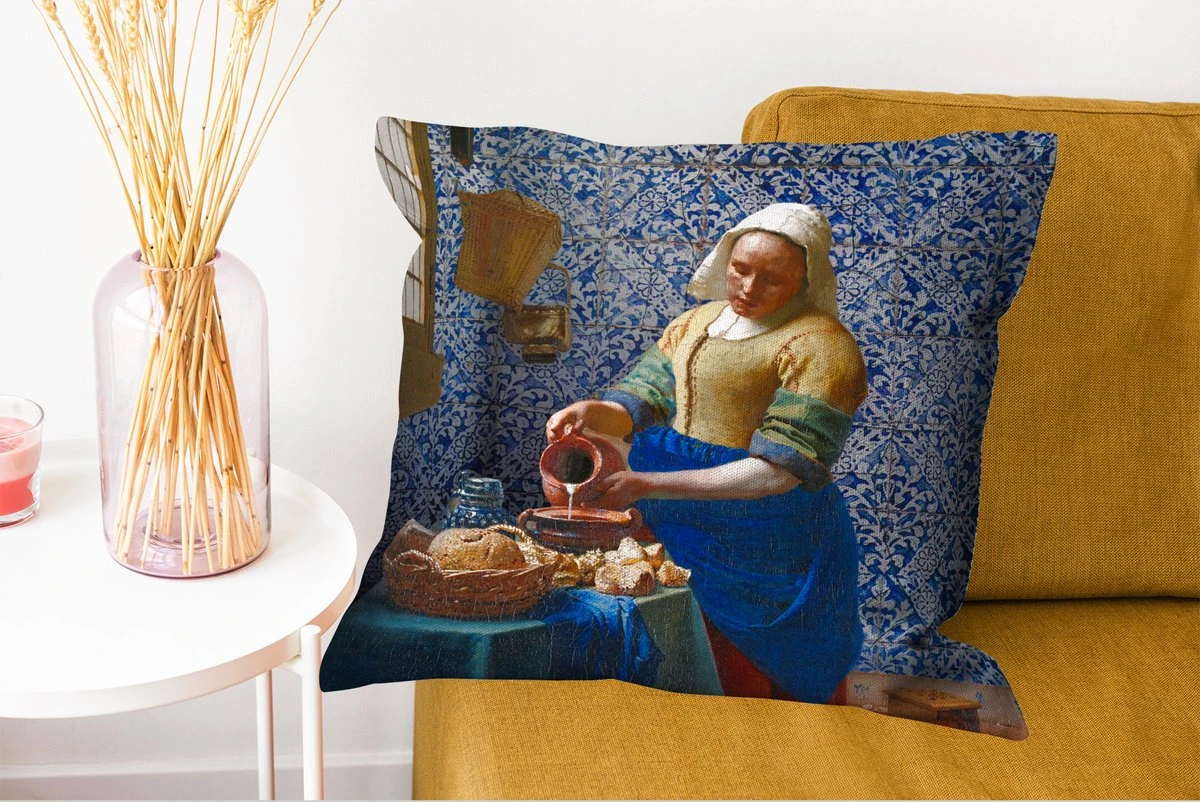 Sierkussens - Kussentjes Woonkamer - 60x60 Cm - Melkmeisje - Delfts Blauw - Vermeer - Schilderij - Oude Meesters 8 Sierkussens - Kussentjes Woonkamer - 60x60 Cm - Melkmeisje - Delfts Blauw - Vermeer - Schilderij - Oude Meesters - Afbeelding 6