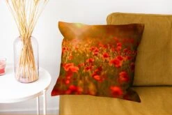 Sierkussen - Gloed Over De Klaprozen In Het Veld - Multicolor - 45 Cm X 45 Cm -Pillowmonkey 1200x802 285