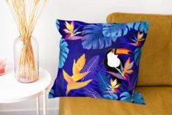 Kussenhoes 50x50 Cm - Toekan - Bloemen - Patroon - Meisjes - Kinderen - Paars - Kids - Katoen / Polyester - Voor Binnen -Pillowmonkey 1200x802 38