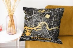 Kussenhoes 60x60 Cm - Kaart - Rotterdam - Goud - Zwart - Katoen / Polyester - Voor Binnen -Pillowmonkey 1200x802 70