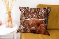 Kussenhoes 50x50 Cm - Panterprint - Dieren - Schotse Hooglander - Katoen / Polyester - Voor Binnen -Pillowmonkey 1200x802 81