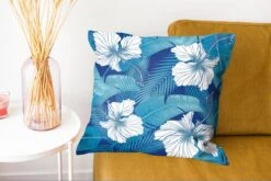 Kussenhoes 50x50 Cm - Tropisch - Bloemen - Blauw - Katoen / Polyester - Voor Binnen -Pillowmonkey 1200x802 85