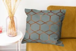 Kussenhoes 50x50 Cm - Patronen - Luxe - Blauw - Brons - Katoen / Polyester - Voor Binnen -Pillowmonkey 1200x802 87