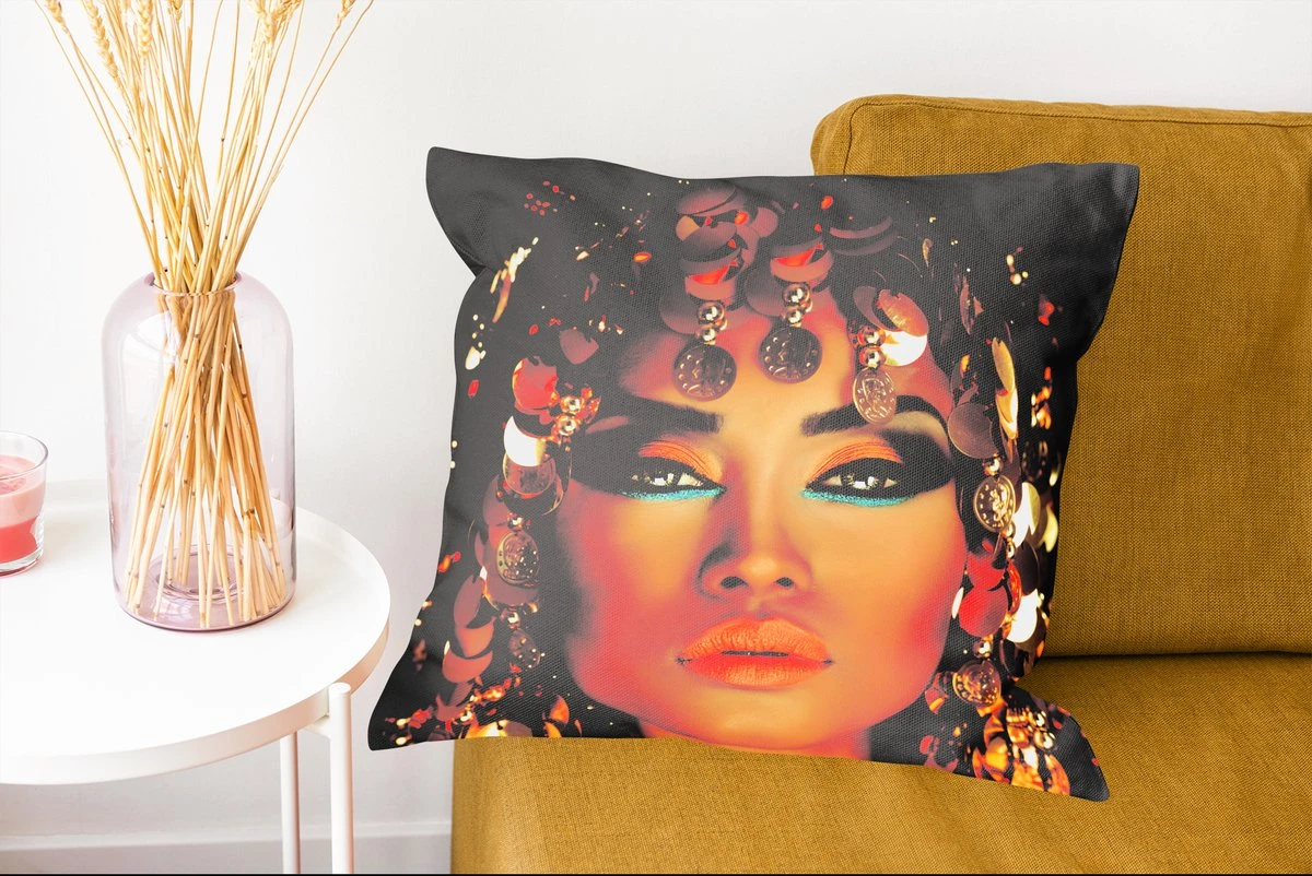 Kussenhoes 50x50 Cm - Vrouw - Goud - Zwart - Katoen / Polyester - Voor Binnen 7 Kussenhoes 50x50 Cm - Vrouw - Goud - Zwart - Katoen / Polyester - Voor Binnen - Afbeelding 5